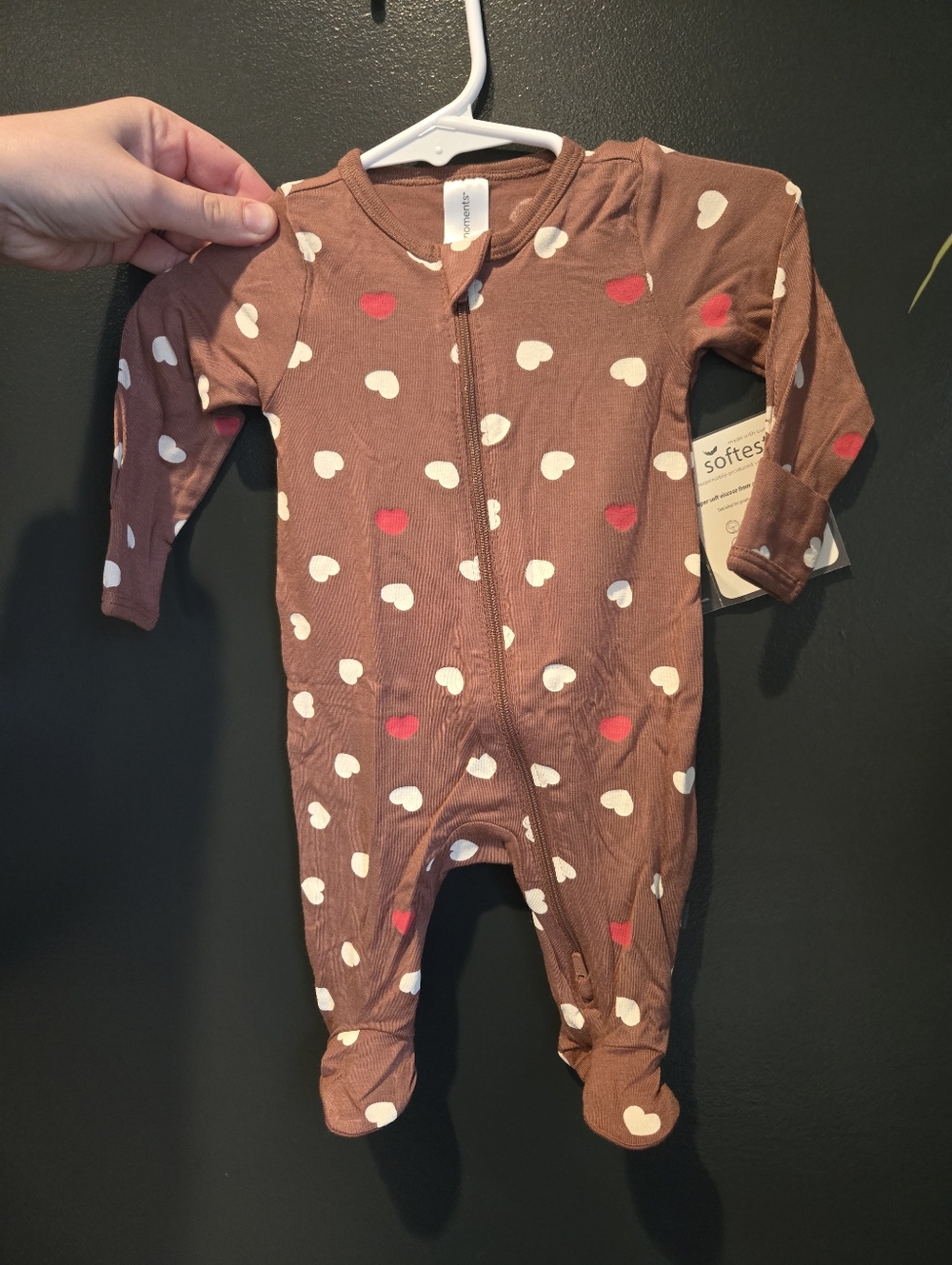 Mauve Heart-Print Footed Baby One-Piece Pajamas